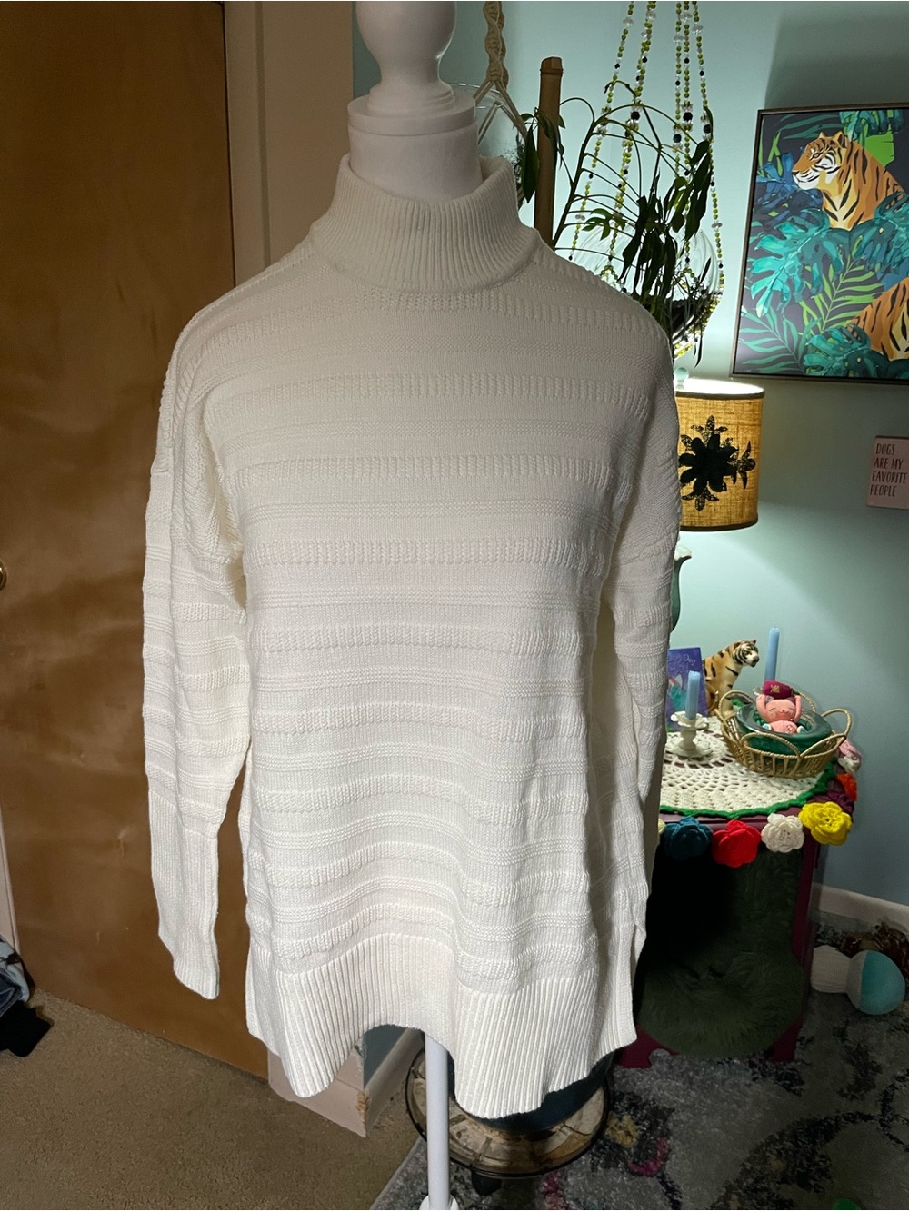 LOFT Cream Ribbed Mock Neck Sweater